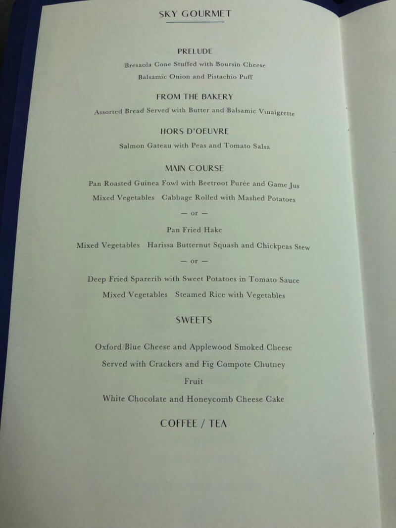 EVA LHR-BKK Dining Menu